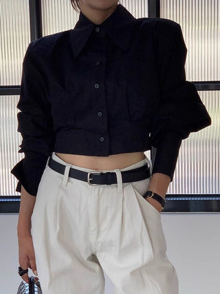 Cutout Back Tie Button Oversized Cropped Shirt