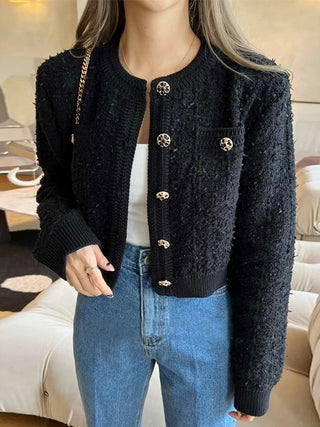Round Neck Button Loose Cropped Short Knit Jacket