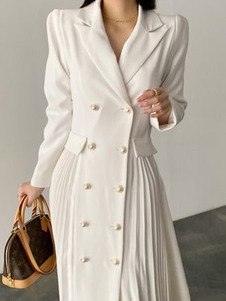 Elegant Double Breasted Waist Pleated Coat Dress