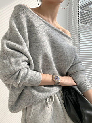 One-shoulder Loose Long-sleeved Knitted Sweater