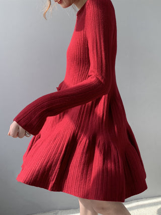 Cute A-line Pleated Slim Knitting Short Dress