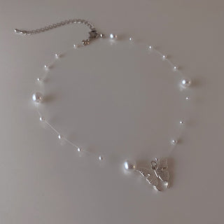 Super Fairy Line Pearl Butterfly Pendant Necklace