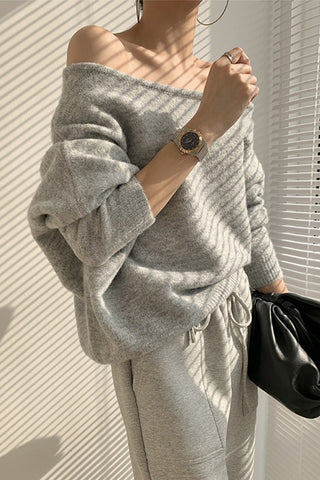 One-shoulder Loose Long-sleeved Knitted Sweater