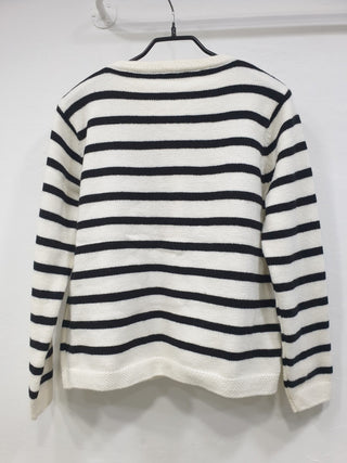 Retro Black White Striped Knitted Cardigan