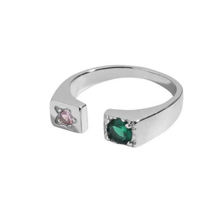 Love Zircon Vintage Ruby and Emerald Open-end Ring