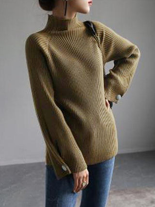 Simple Loose Solid Color High-Neck Sweater
