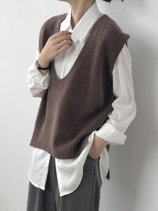 Knitting Irregularity Solid V-Neck Vest