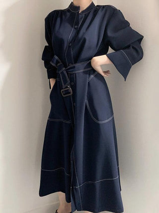 Stand Collar Single Loose Tie Trench Dress