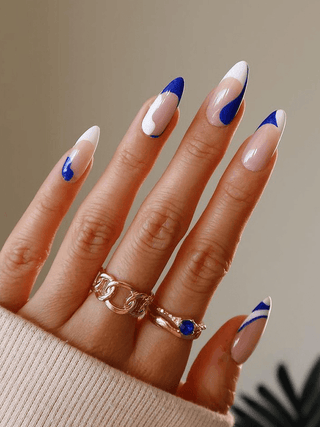 Blue White Matching False Nails