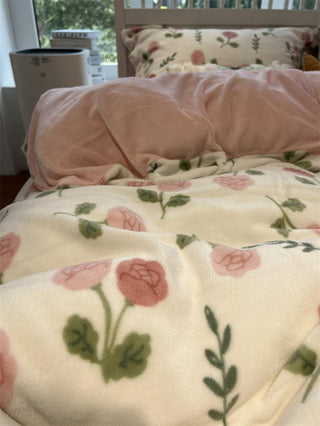 Flower Thick Double-sided Flannel Warm Four-piece set
