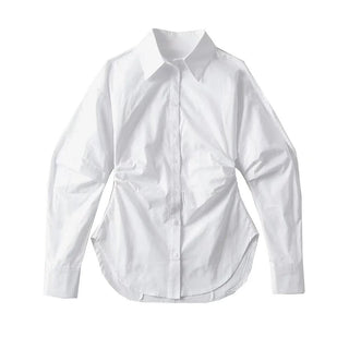 Ruffled Long Sleeve Loose White Shirt