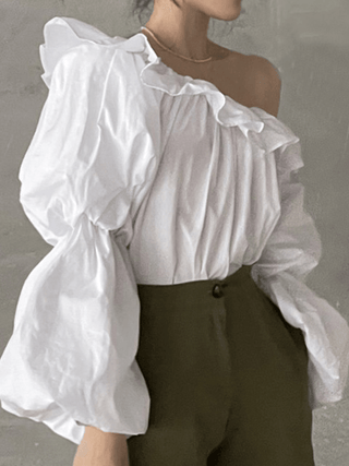 Ruffled Off-the-shoulder Long-sleeve Top
