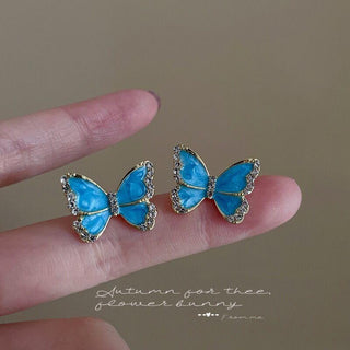 Streamer Blue White Butterfly Stud Earrings