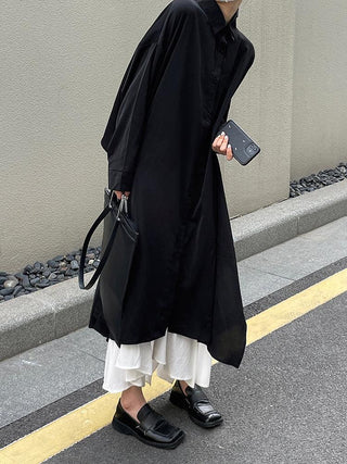 Cool Black Big Split Long Shirt & White Skirt Sets – painevida
