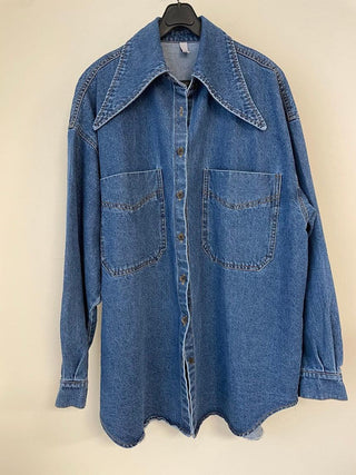 Vintage Large Collar Single Breasted Loose Denim Shirt
