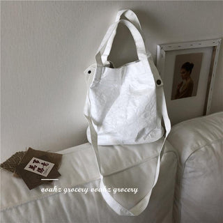 Washed Kraft Paper Natural Crinkle Waterproof Tote Bucket Bag