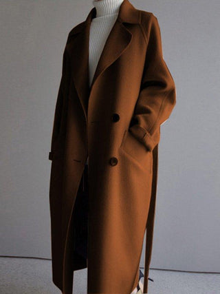 Urban Loose Solid Color Belted Woolen Coat