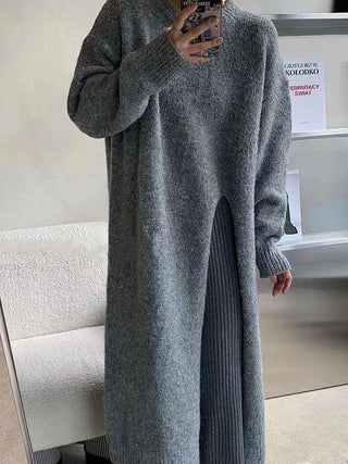 Side Slit Loose Long Knitted Sweater Dress
