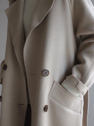 Urban Loose Solid Color Belted Woolen Coat