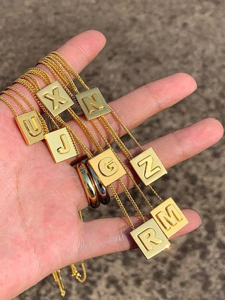 Colorfast Gold Square Alphabet Necklace