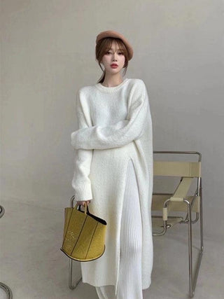 Side Slit Loose Long Knitted Sweater Dress