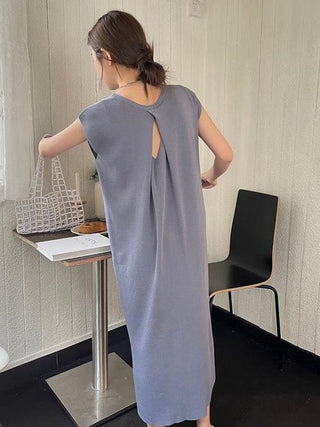 Simple Round-neck Open Back Hollow Sleeveless Dress