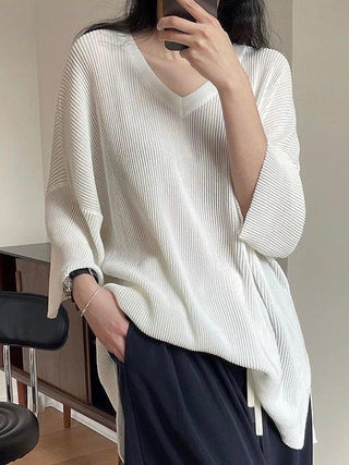 V-neck Loose Ice Silk Knitted T-shirt