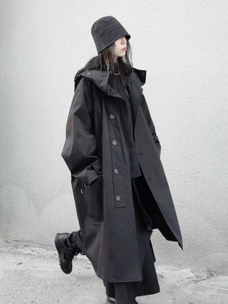 Black Cool Hooded Long Coat