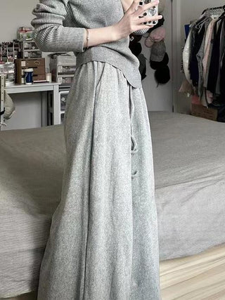 Comfy Gray Casual Straight Wide Leg Pants