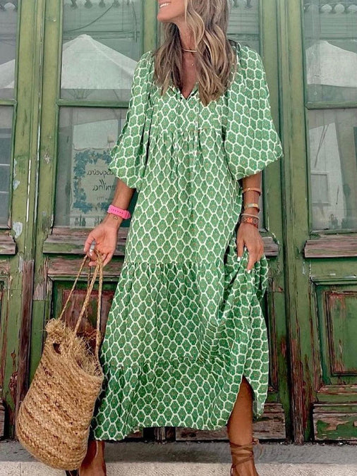 Hot Green Printed Vacation Loose Maxi Dresses – painevida
