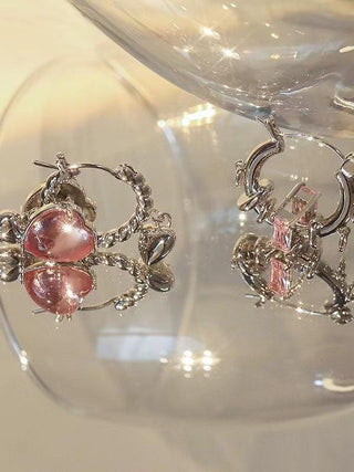 Girly Pink Diamond Heart Earrings