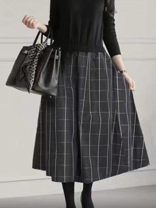 Knitting Split-joint Black Dress