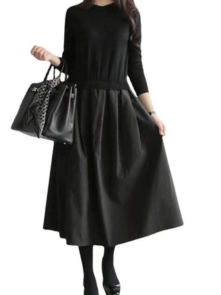 Knitting Split-joint Black Dress