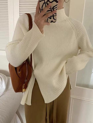 Loose Buttoned Turtleneck Sweater