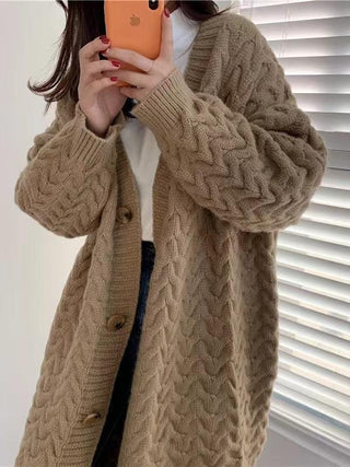 Loose Ripple knitted Mid-length Cardigan