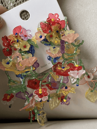 Bohemia Acrylic Handmade Beaded Flowered Leaves Earrings