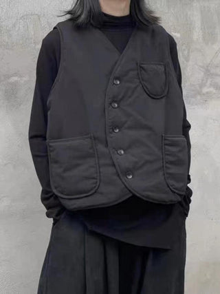 Black Cool Niche Pocket Design Cotton Padded Vest
