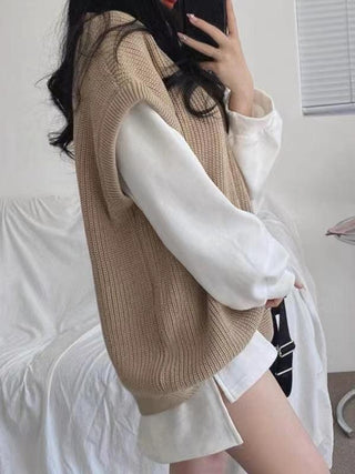 Casual Loose V-neck Knitted Sweater Vest