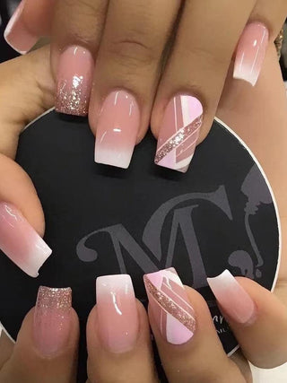 Pink White Gradient False Nails