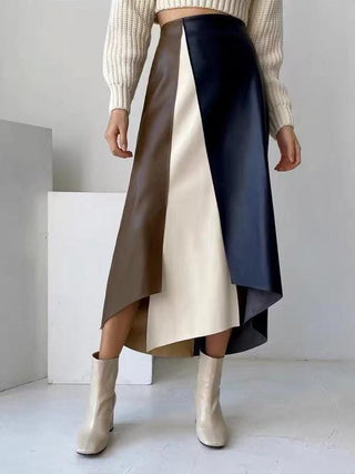 Fashion Split-joint PU A-Line Skirt