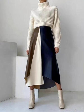 Fashion Split-joint PU A-Line Skirt