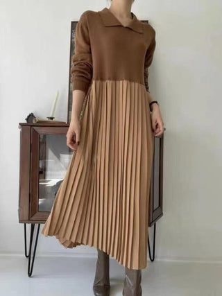 Knit Pleated Split-joint Long Dresses
