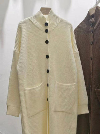 Solid Color Coat Mid Length Turtleneck Cardigan Sweater