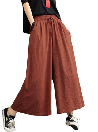 Simple Wide Leg Loose Drawstring Solid Color Casual Pants Bottoms