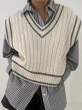 Preppy V-neck Twist-knit Vest