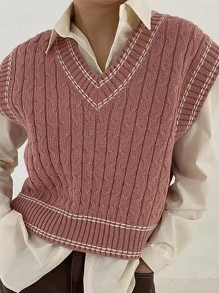 Preppy V-neck Twist-knit Vest