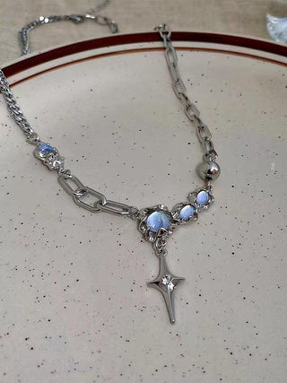 Silver Moonstone Star Necklace