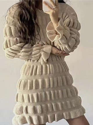 Retro Elegant Bubble Pleated Knitted Dress