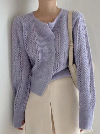 Round-neck Double-breasted Hollow Sweater Top