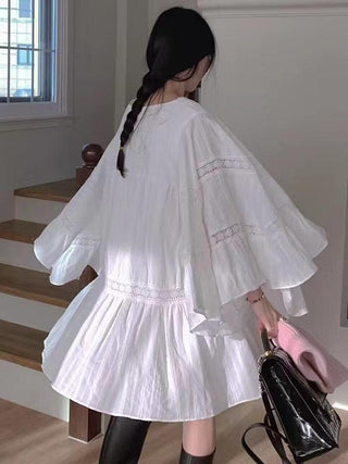 Square Neck Lace Loose Flared Sleeve Dress